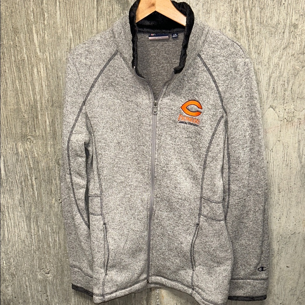 Champion Carroll University Pioneers Womens Gray Fleece Jacket with Logo Medium